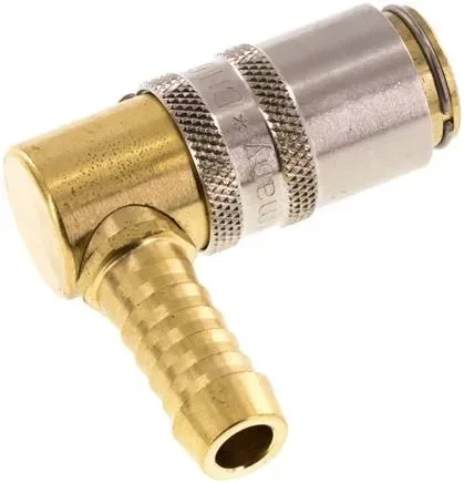 Raccord rapide de trempe (angle 90°) embout 9 mm, tuyau 9 (3/8″) mm, sans vanne avec dispositif de déverrouillage