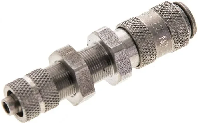 Raccord rapide passe-cloison (DN2,7) pour tuyau 6×4 mm, en acier inoxydable, pour prises à double obturation