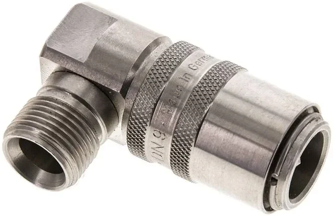 Raccord rapide thermostatique à 90°, embout 13 mm, G 3/8″ (AG), acier inoxydable, pour bouchons à double obturation