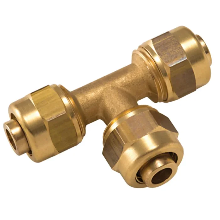 Raccord te reduit Laiton a compression pour tube PER diametres 16/12/16mm
