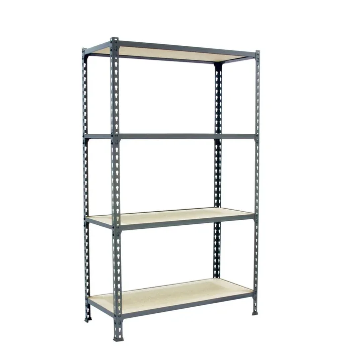 Rayonnage bois-métal léger sans vis 1500x1100x500 – 4 niveaux Gris/Bois – SIMON RACK – 8435104961292