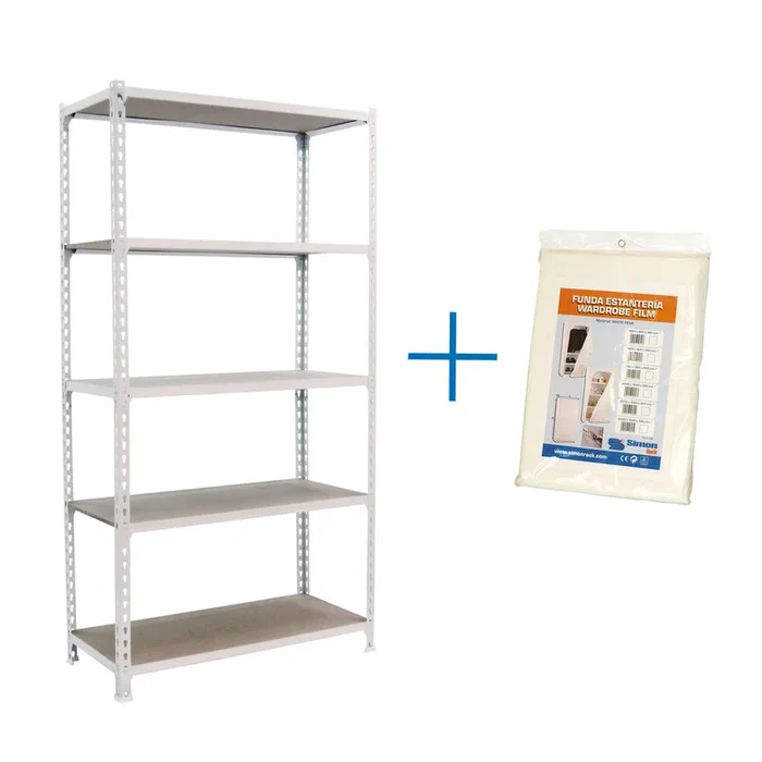 Rayonnage bois-métal léger sans vis 1800x900x500 – 5 niveaux Blanc/Bois – SIMON RACK – 8435104974629