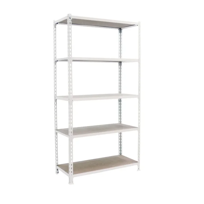 Rayonnage bois-métal léger sans vis 2000x1100x400 – 5 niveaux Blanc/Bois – SIMON RACK – 8435104974698