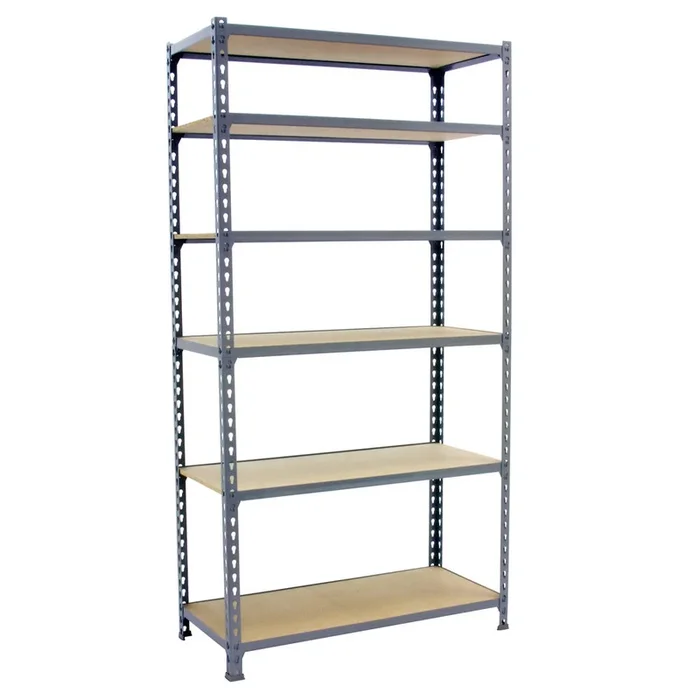 Rayonnage bois-métal léger sans vis 2500x1000x400 – 6 niveaux Gris/Bois – SIMON RACK – 8435104955383