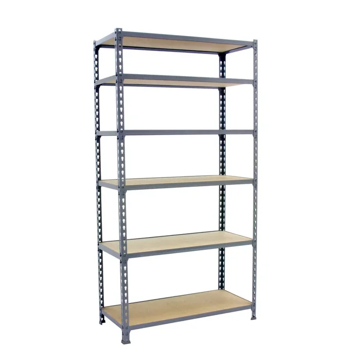 Rayonnage bois-métal léger sans vis 2500x1200x400 – 6 niveaux Gris/Bois – SIMON RACK – 8425437077708