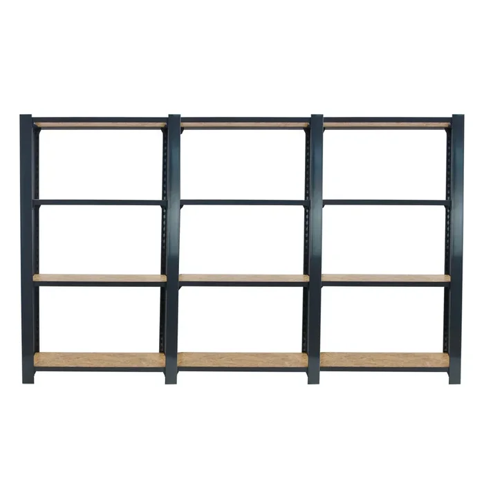 Rayonnage de bureau charge légère sans vis 1500x2400x300 – 4 niveaux Anthracite/Bois – SIMON RACK – 8425437127793