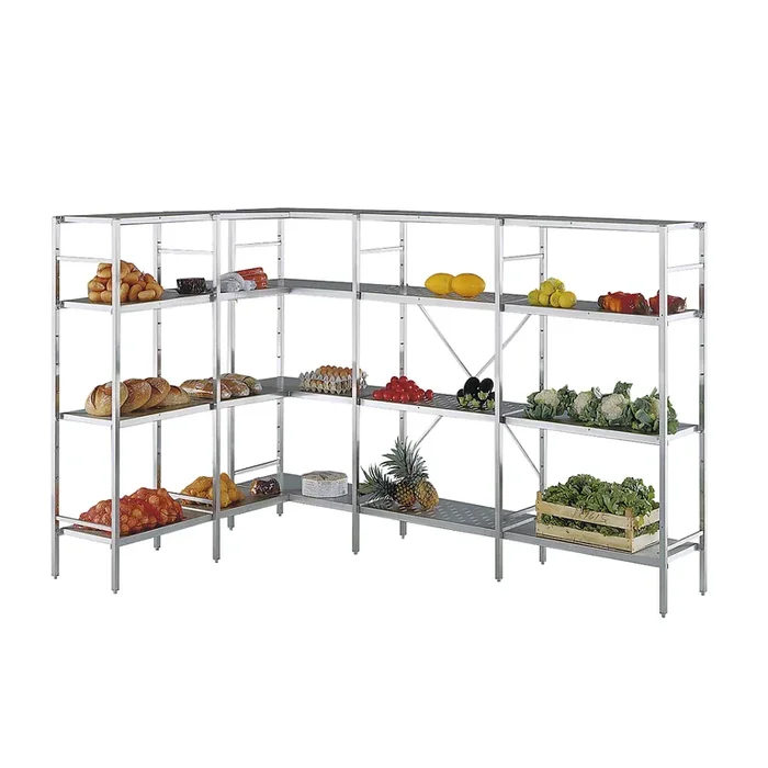 Rayonnage emboîtable en inox, 4 tablettes pleines