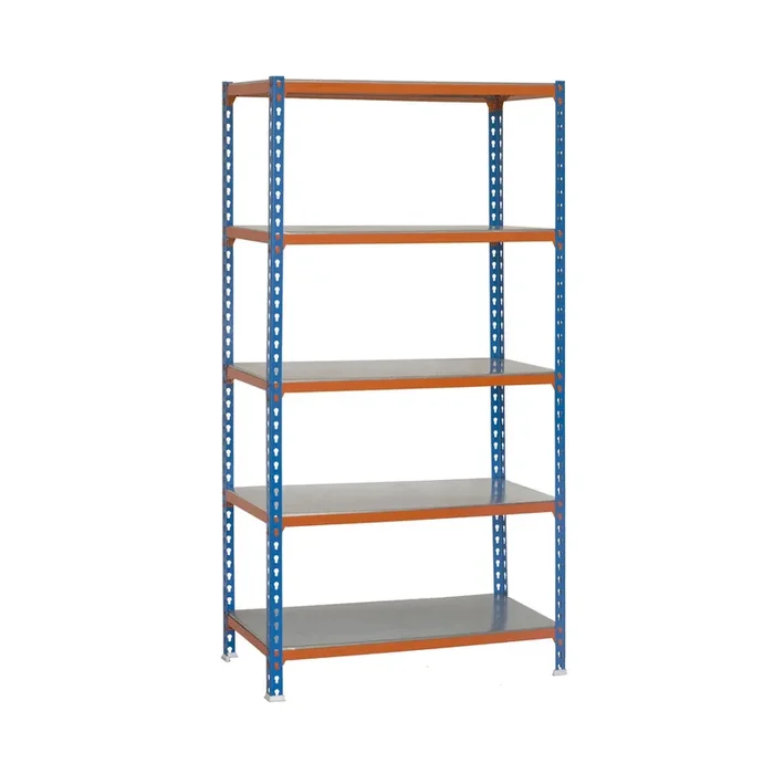 Rayonnage métallique léger sans vis 2000x1200x300 – 5 niveaux Bleu/Orange – SIMON RACK – 8425437076855
