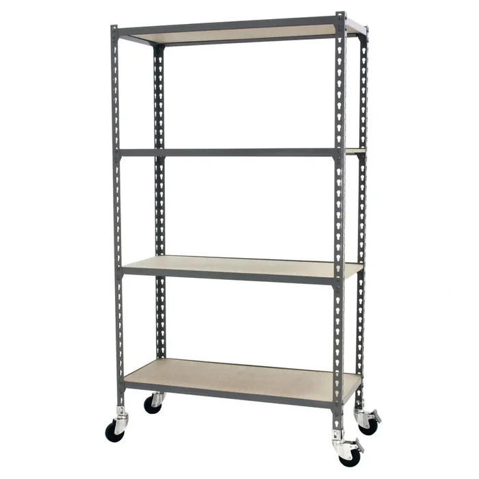 Rayonnage mobile bois-métal léger sans vis 1575x1000x500 – 4 niveaux Gris/Bois – SIMON RACK – 8435104963722