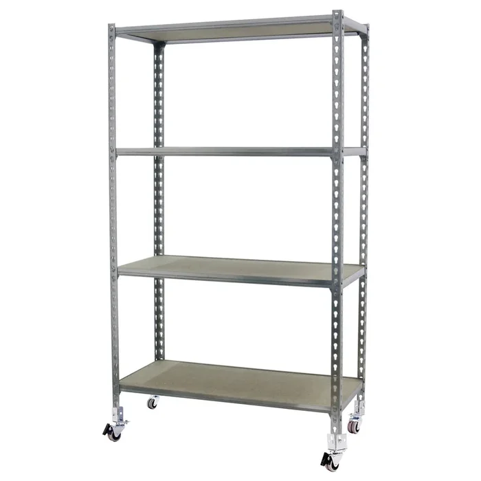 Rayonnage mobile bois-métal léger sans vis 1575x1100x300 – 4 niveaux Galvanisé/Bois – SIMON RACK – 8435104963470