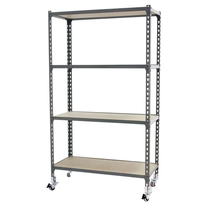 Rayonnage mobile bois-métal léger sans vis 1575x1100x500 – 4 niveaux Gris – SIMON RACK – 8435104963760