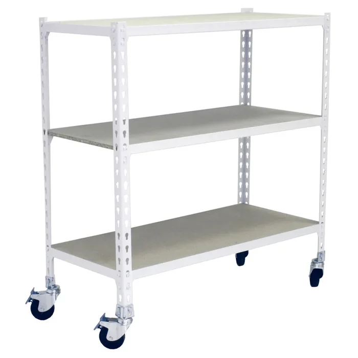 Rayonnage mobile bois-métal léger sans vis 975x1000x400 – 3 niveaux Blanc/Bois – SIMON RACK – 8435104974773