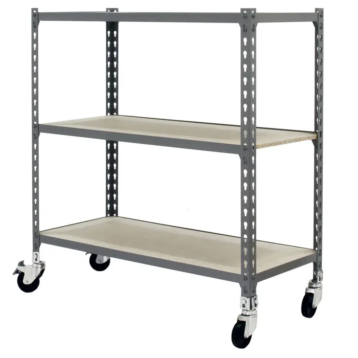 Rayonnage mobile bois-métal léger sans vis 975x1000x400 – 3 niveaux Gris/Bois – SIMON RACK – 8435104954423