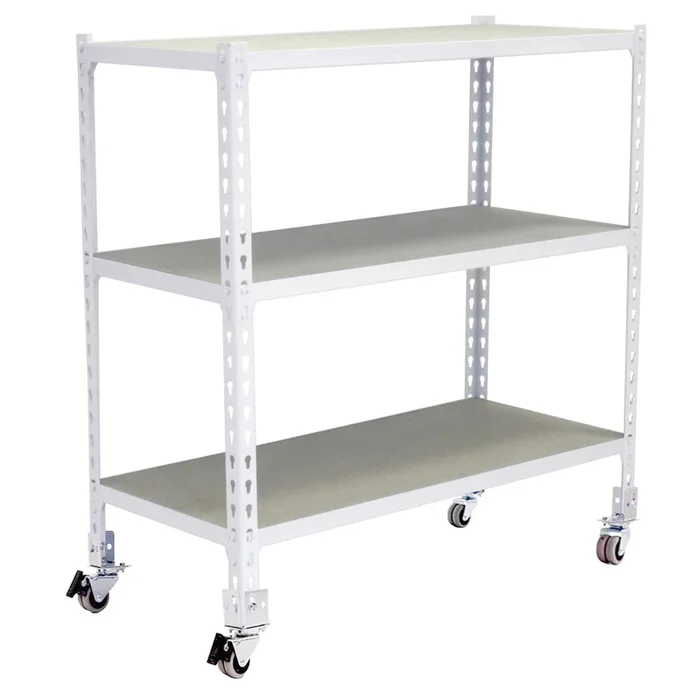 Rayonnage mobile bois-métal léger sans vis 975x1100x400 – 3 niveaux Blanc/Bois – SIMON RACK – 8435104974780