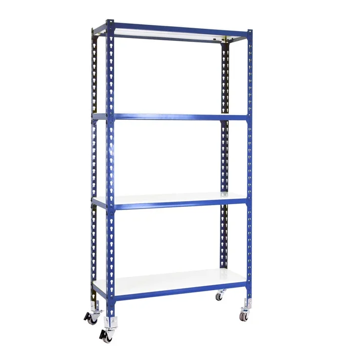 Rayonnage mobile métallique léger sans vis 1575x1100x500 – 4 niveaux Bleu/Blanc – SIMON RACK – 8435104963289