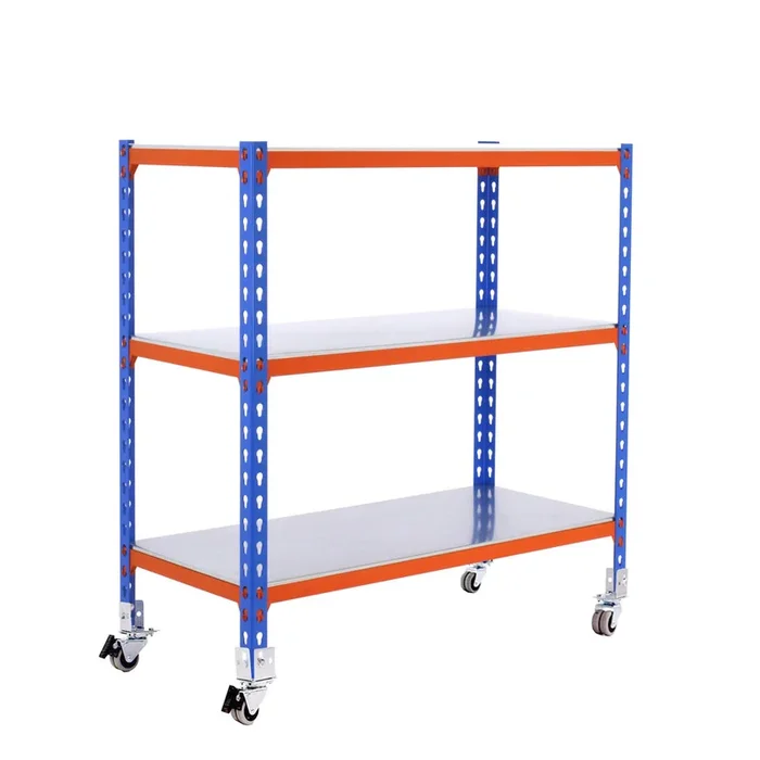 Rayonnage mobile métallique léger sans vis 975x1100x500 – 3 niveaux Bleu/Orange – SIMON RACK – 8435104953198