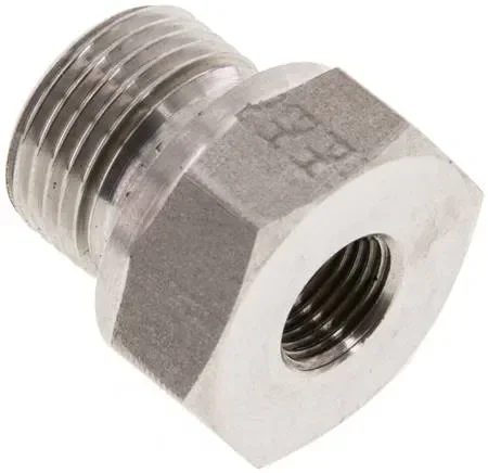 Réduction hydraulique G 3/8″(mâle)-G 1/8″(femelle), 1.4571, joint élastomère