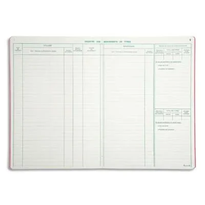 Registre des mouvements de titres Le Dauphin – 29,7 x 21 cm vertical – 40 pages 5 colonnes