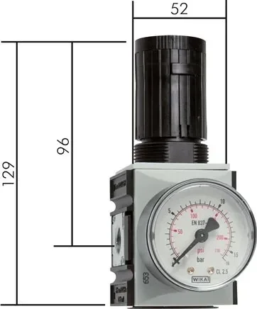 Régulateur de pression de précision de sécurité FUTURA, G 1/4″, 0,5 – 4 bar, série 1, avec robinet à boisseau sphérique verrouillable et vanne de remplissage
