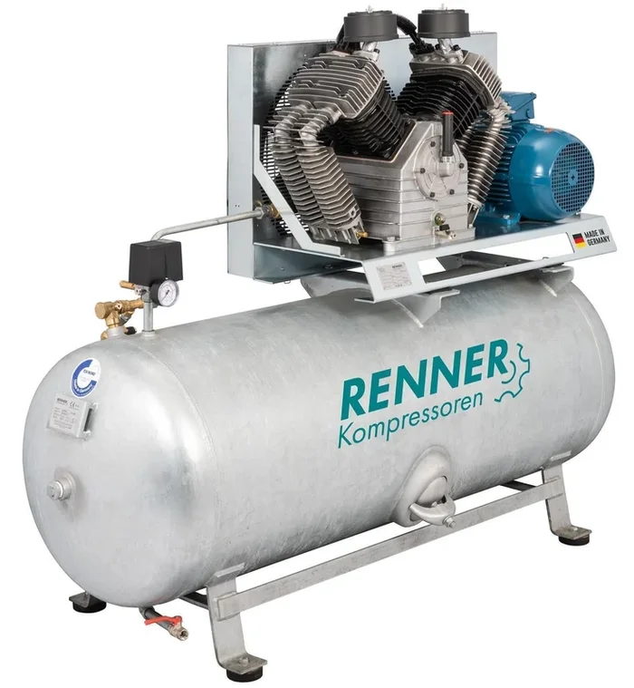 RENNER RIKO 1340/500 Industrie-Kolbenkompressor 10 bar – liegender, verzinkter Behälter