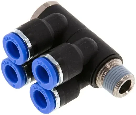 Répartiteur multiple enfichable, 4 fois R 1/8″-6mm, standard IQS