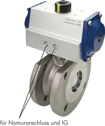 Robinet à boisseau sphérique pneumatique compact à bride, DN80-PN16 (DIN/EN), double effet, acier inoxydable
