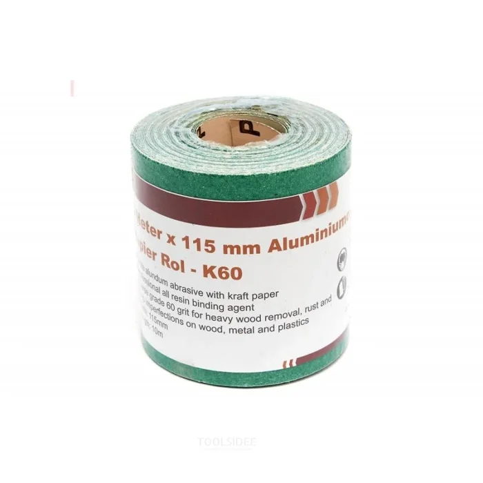 Rouleau de papier de verre en oxyde d’aluminium HBM 10 mètres x 115 mm – K60