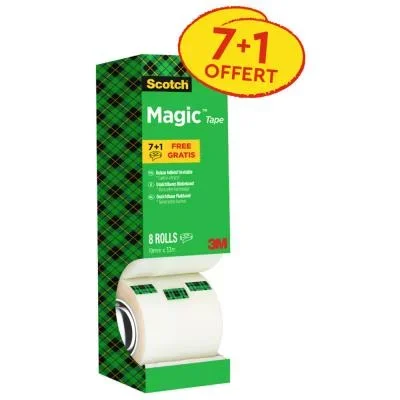 Ruban adhésif Scotch Magic 810 invisible – 19 mm x 33 m – pack de 7 + 1 rouleau gratuit