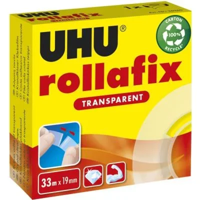 Ruban adhésif transparent Uhu Rollafix largeur 19 mm x longueur 33 m – rouleau 33 mètres