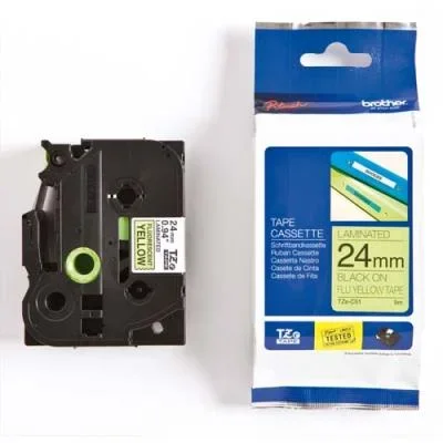 Ruban Brother TZC51 – Ruban noir / jaune fluo – 24mm x 8 m