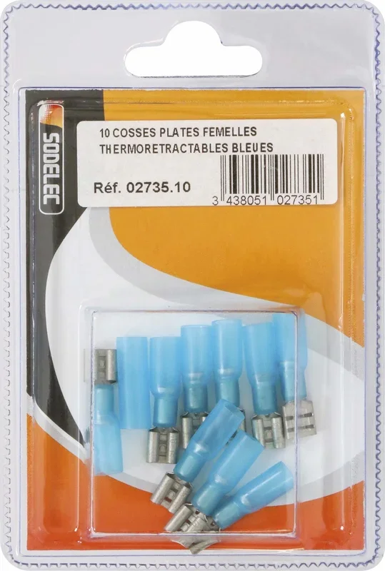 Sachet 10 cosses plates femelles thermoretractables bleues – 273510