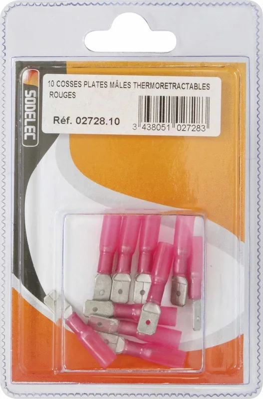 Sachet 10 cosses plates males thermoretractables rouge – 272810