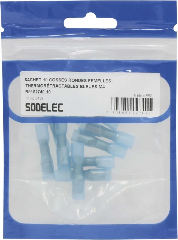 Sachet 10 cosses rondes femelles thermoretractables bleues m4 – 274010
