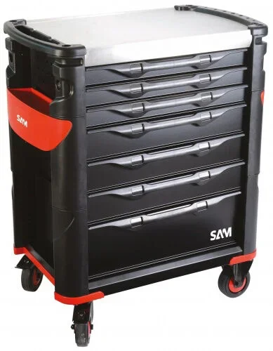Servante 41 – 7 tiroirs – noire – plateau inox SAM OUTILLAGE – 417HK