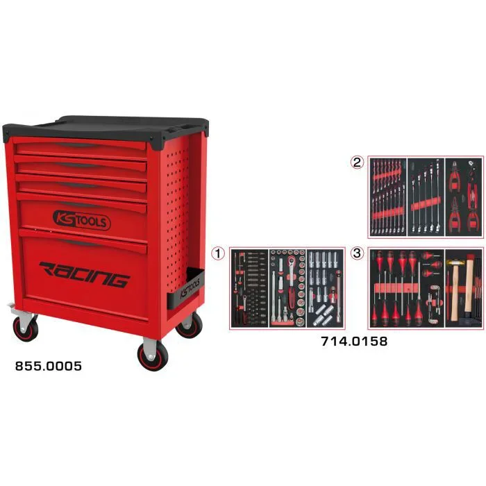 Servante RACING 5 tiroirs équipée de 158 outils KSTOOLS – 855.5158