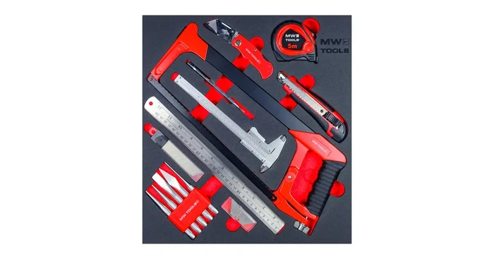 Set d’outils de coupe et de mesure 32 pièces module en mousse pour servante d’atelier MW Tools
