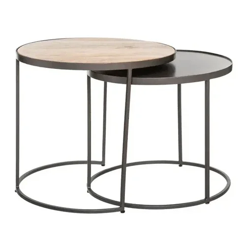 Set de 2 tables gigognes métal & manguier