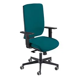 Siège de bureau à roulettes Coach – assise et dossier tissu vert canard – synchrone – accotoirs 4D – piètement métal noir