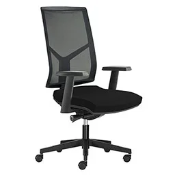 Siège de bureau à roulettes Opus – dossier résille noire – assise tissu noir – synchrone ergonomique – accotoirs 4D – piètement nylon noir