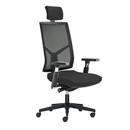 Siège de bureau à roulettes Opus – dossier résille noire avec tétière – assise tissu gris orage – synchrone ergonomique – accotoirs 4D – piètement nylon noir