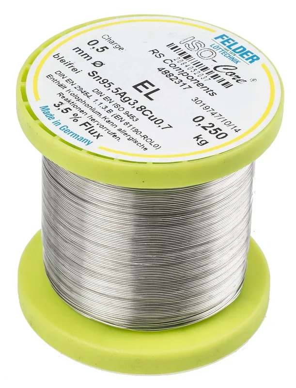 Soudure sans plomb Felder Lottechnik 0.5mm, 250g, Etain 95.5%, Argent 3.8%, Cuivre 0.7%, fusion à 217°C