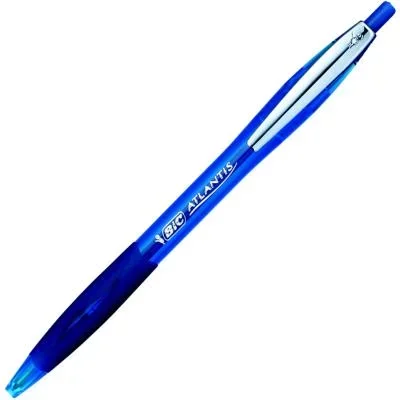 Stylo bille Bic bleu – ATLANTIS PREMIUM – rétractable et rechargeable avec grip – pointe moyenne