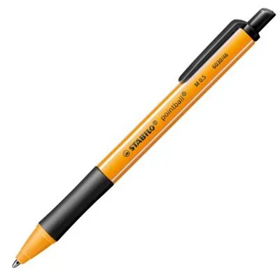 Stylo bille rétractable Pointball 6030/46 Stabilo – avec zone de préhension – pointe moyenne – corps en plastique jaune/noir – encre noire