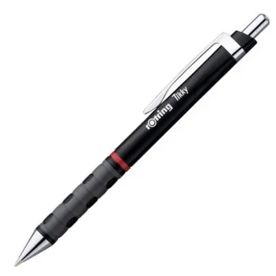 Stylo bille rétractable pointe moyenne avec grip Rotring Tikky – Corps noir – Encre bleue