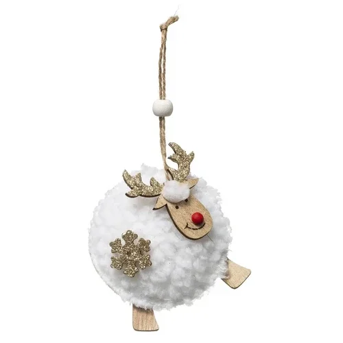 Sujet de noël renne en bois textile flocon blanc 7cm