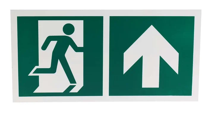 Symbole d&rsquo;évacuation d&rsquo;urgence RS PRO, Sortie de secours en haut, Plastique