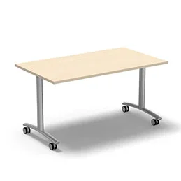 Table abattante rectangulaire sur roulettes – 140 x 80 cm – plateau érable – finitions aluminium