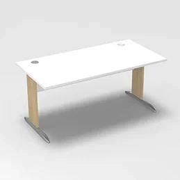 Table de bureau rectangulaire Forstyl L. 160 x P. 80 cm décor blanc neige piétements L décor chêne clair
