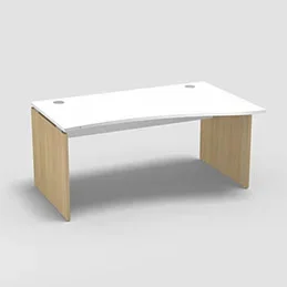 Table de bureau vague asymétrique Forstyl L.160 x P. 100/80 cm retour droite décor blanc neige piétements panneau décor chêne clair