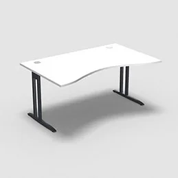 Table de bureau vague symétrique IdoL L. 160 x P. 100 cm décor blanc neige sur pieds L fixes décentrés – traverse finition gris anthracite sans carter